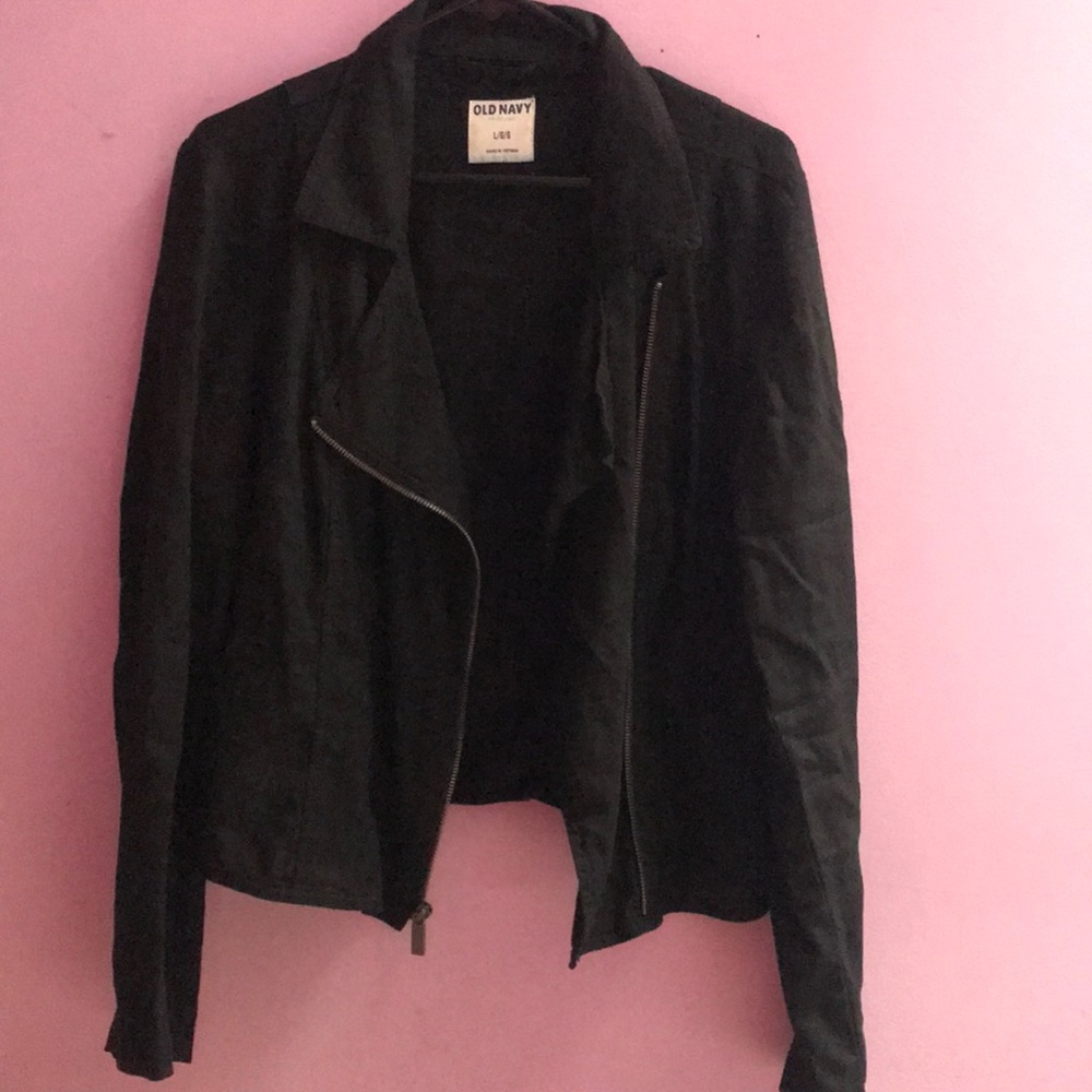 Black linen blend Moto jacket